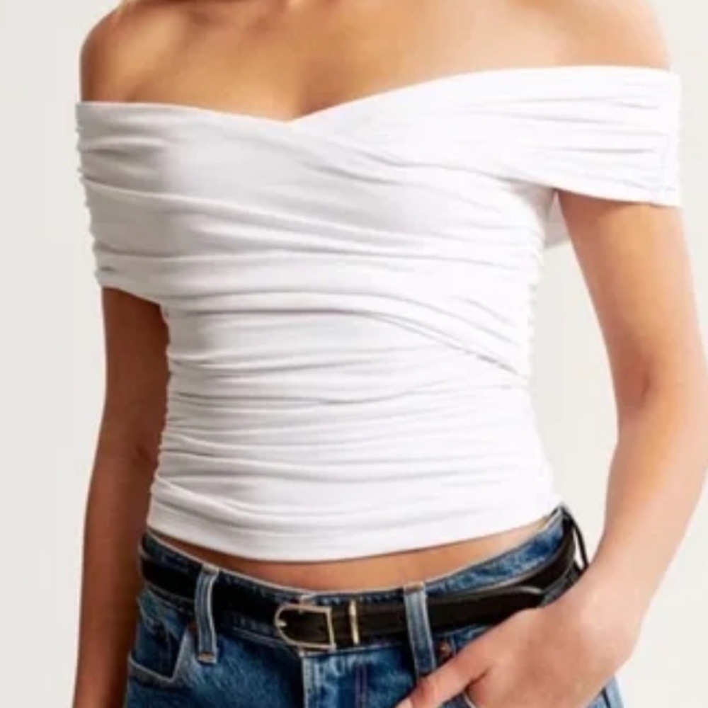 Off-The-Shoulder Ruched Wrap Top - Picture 9 of 9